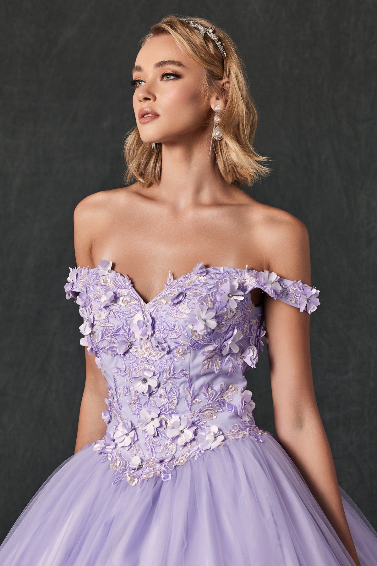 Quinceniera Dresses 3D Floral Long Ball Gown Quinceanera Dress Juliet JT1434 Lilac