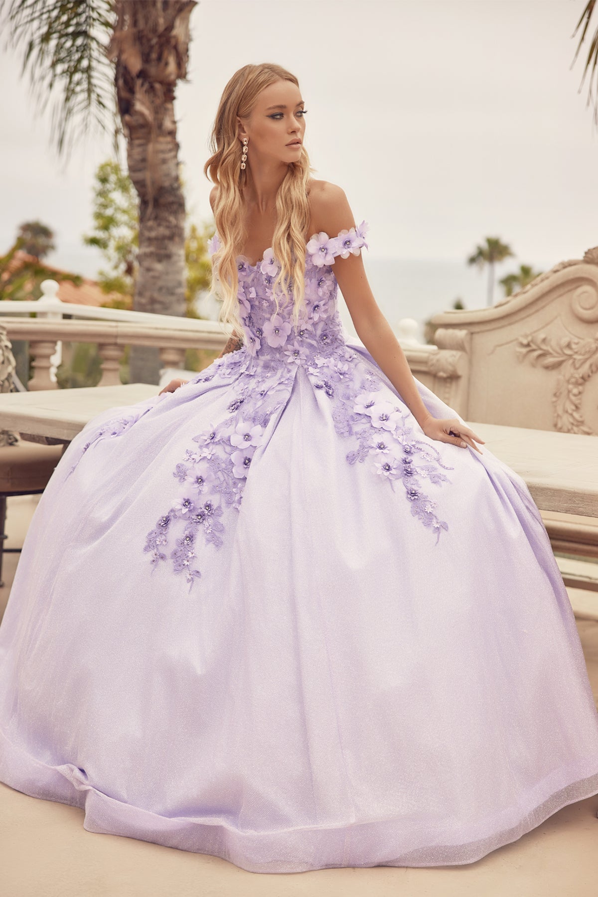 Quinceniera Dresses Long Ball Gown 3D Floral Quinceanera Dress Juliet JT1433 Lilac