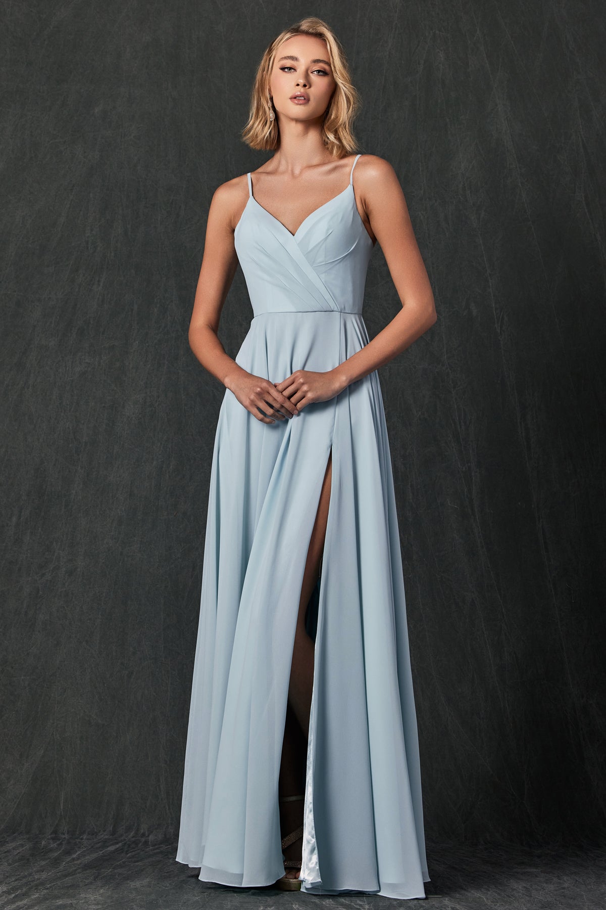 Juliet 263 Long Slit Formal Pleated Prom Dress