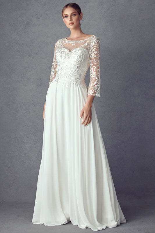 Juliet M11W Beaded Lace Long Simple Wedding Dress