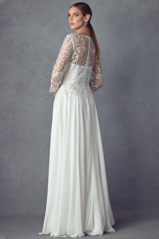 Juliet M11W Beaded Lace Long Simple Wedding Dress