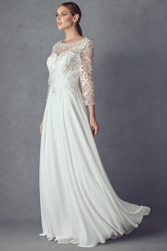 Juliet M11W Beaded Lace Long Simple Wedding Dress