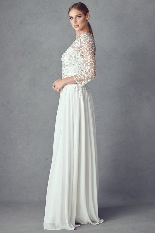 Juliet M11W Beaded Lace Long Simple Wedding Dress