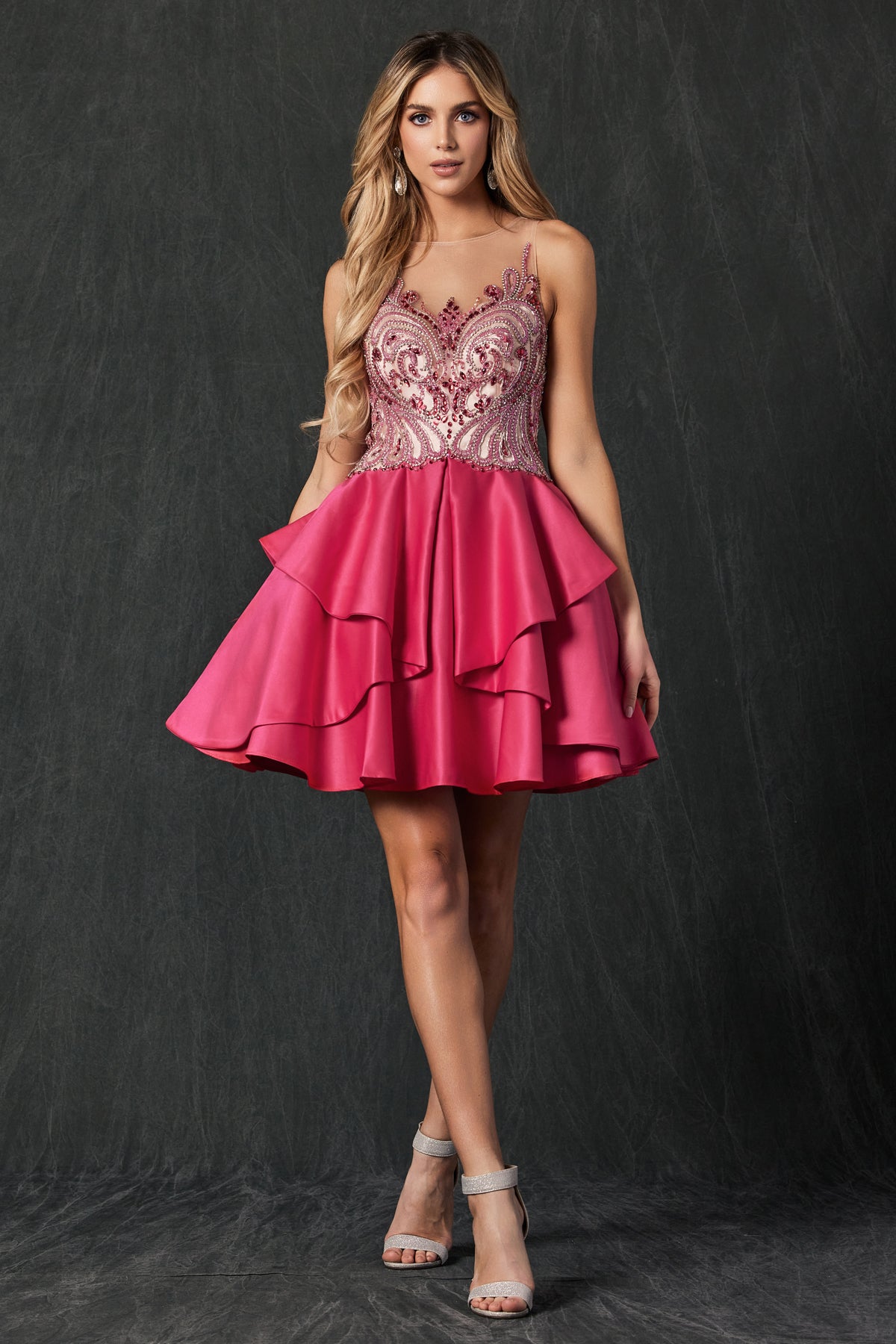 Homecoming Dresses Homecoming Short Beaded Cocktail Dress Fuchsia