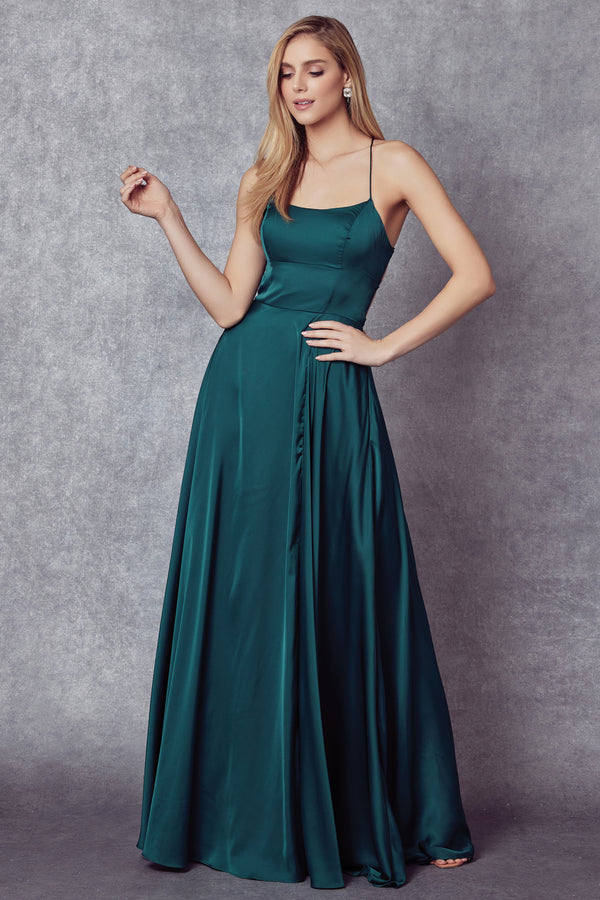 Juliet 278 Long A Line Formal Slit Prom Dress
