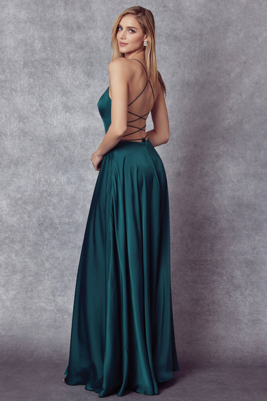 Juliet 278 Long A Line Formal Slit Prom Dress