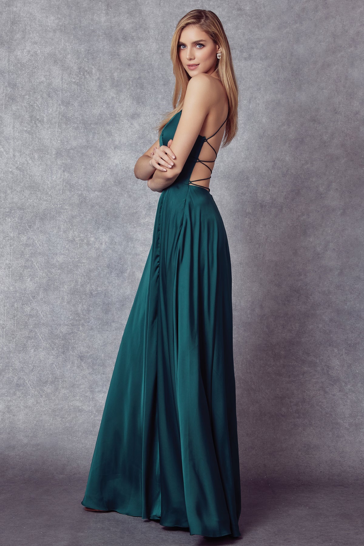 Juliet 278 Long A Line Formal Slit Prom Dress