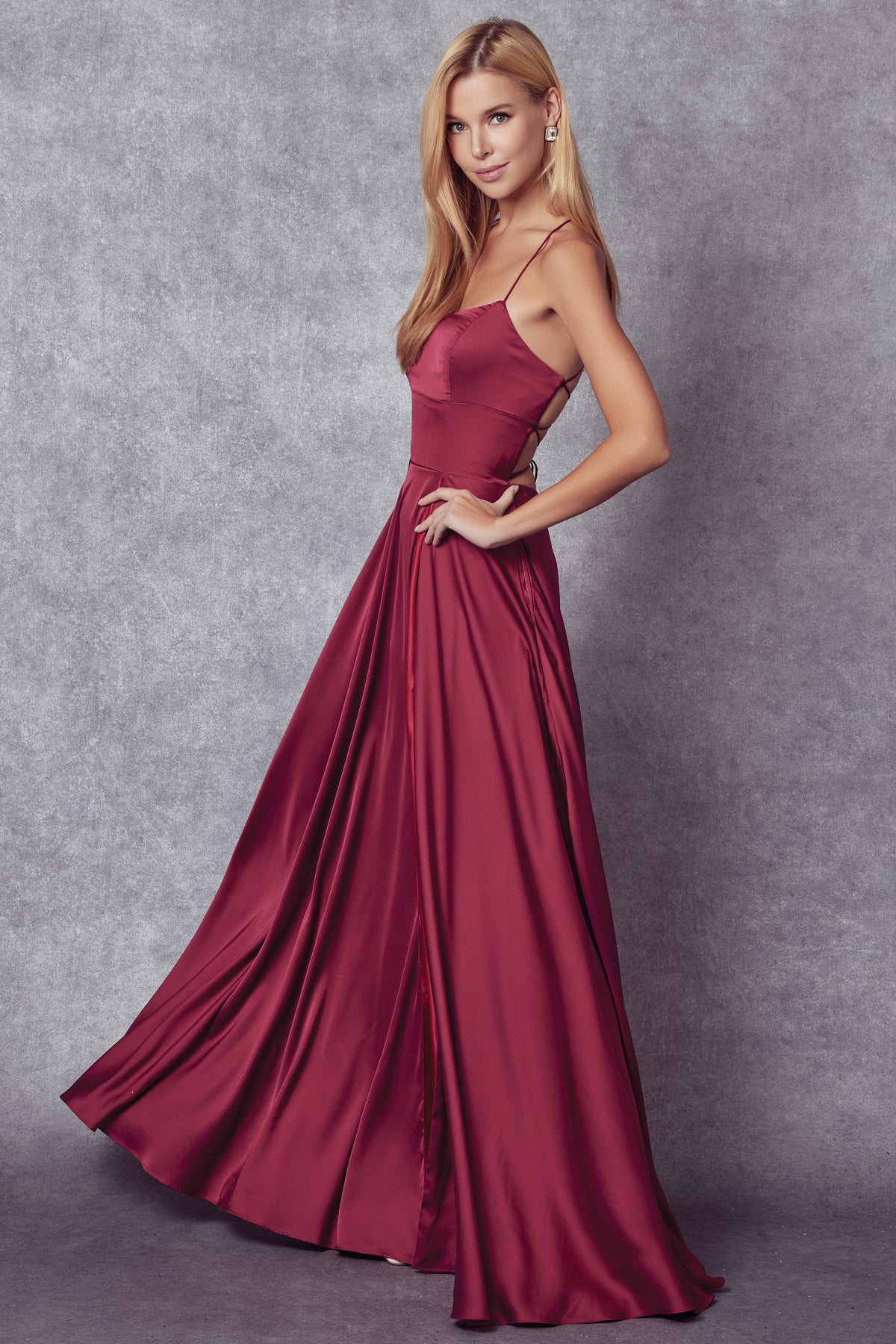 Juliet 278 Long A Line Formal Slit Prom Dress