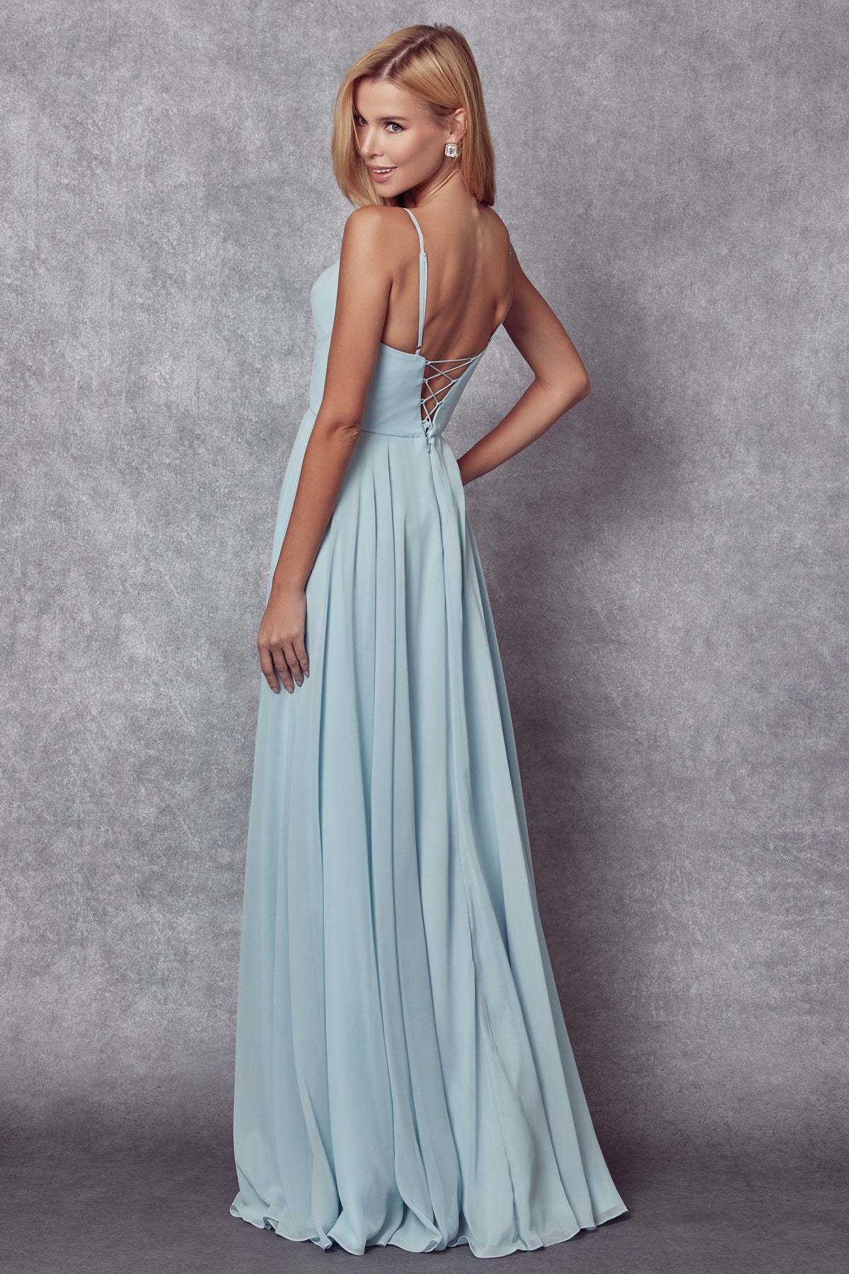 Juliet 263 Long Slit Formal Pleated Prom Dress