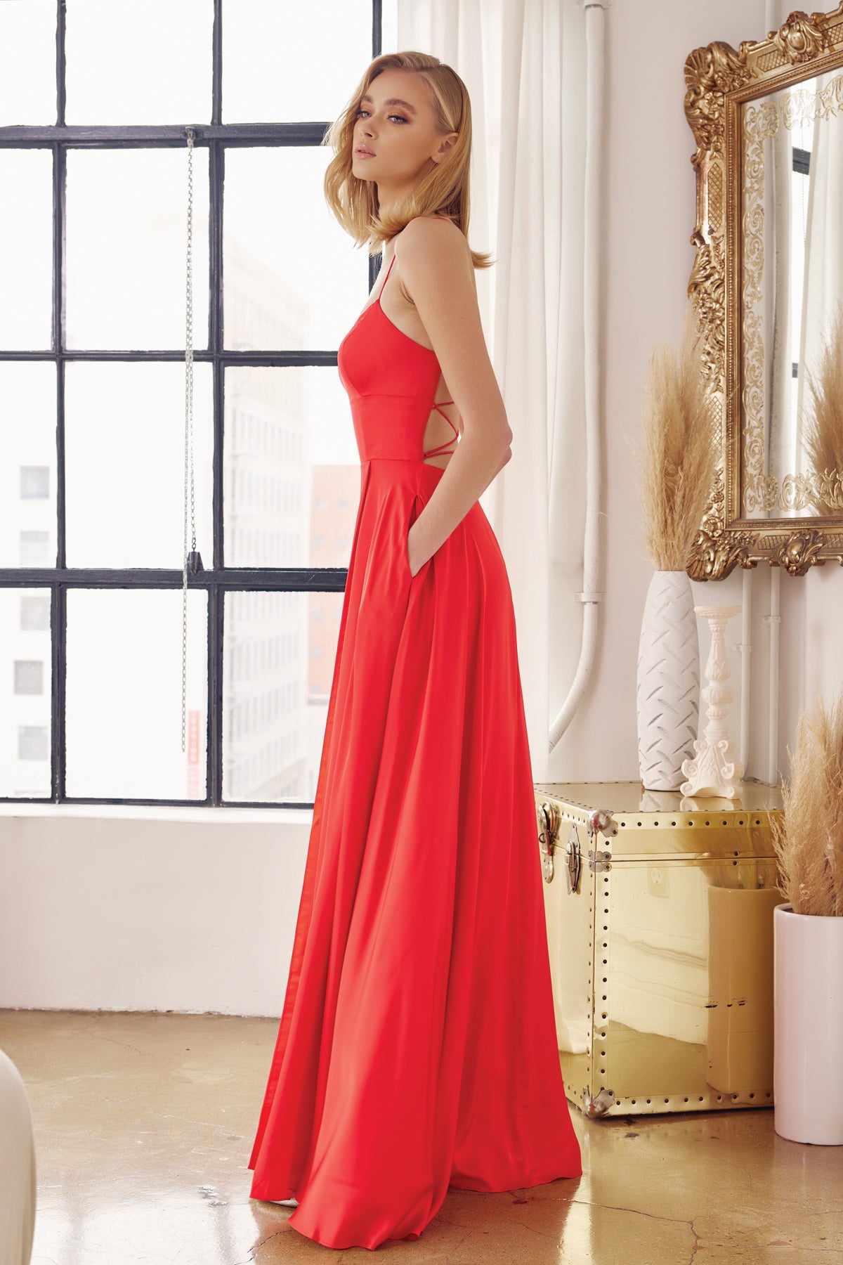 Juliet 278 Long A Line Formal Slit Prom Dress
