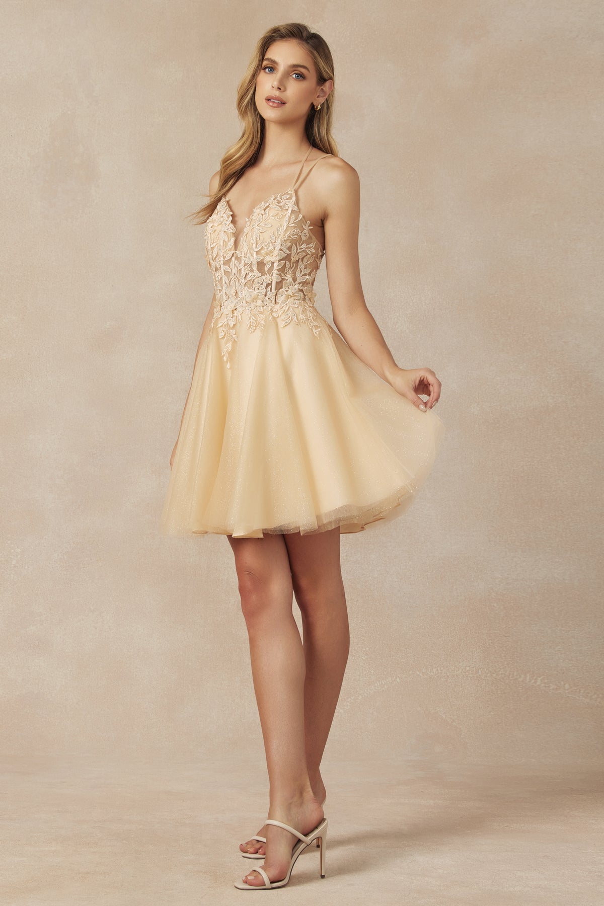 Juliet JT864 Short Lace Mini Glitter Cocktail Dress