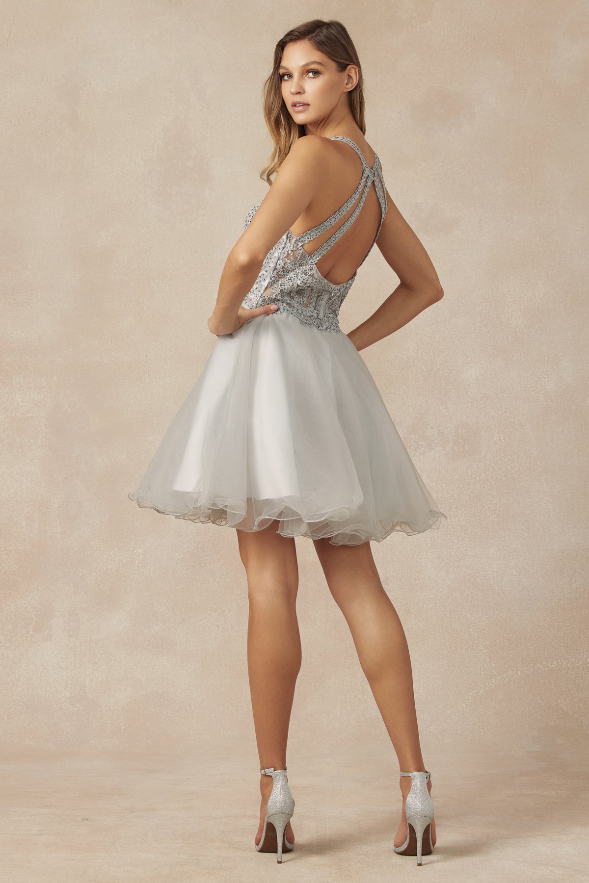 Homecoming Dresses Short Homecoming Fitted Cockail Beaded Dress Silver