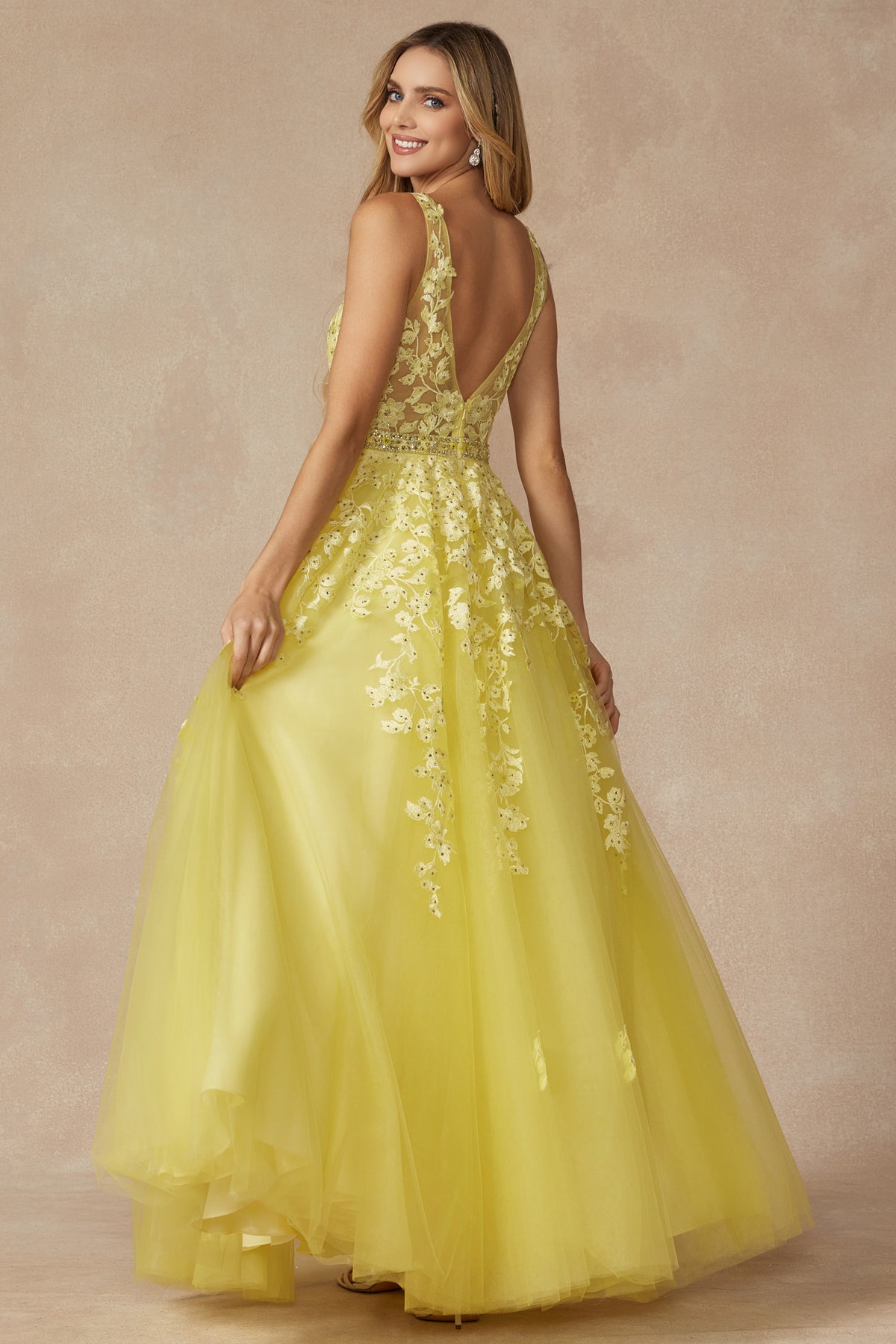 Juliet JT224 Ball Gown Long Formal Floral Prom Dress
