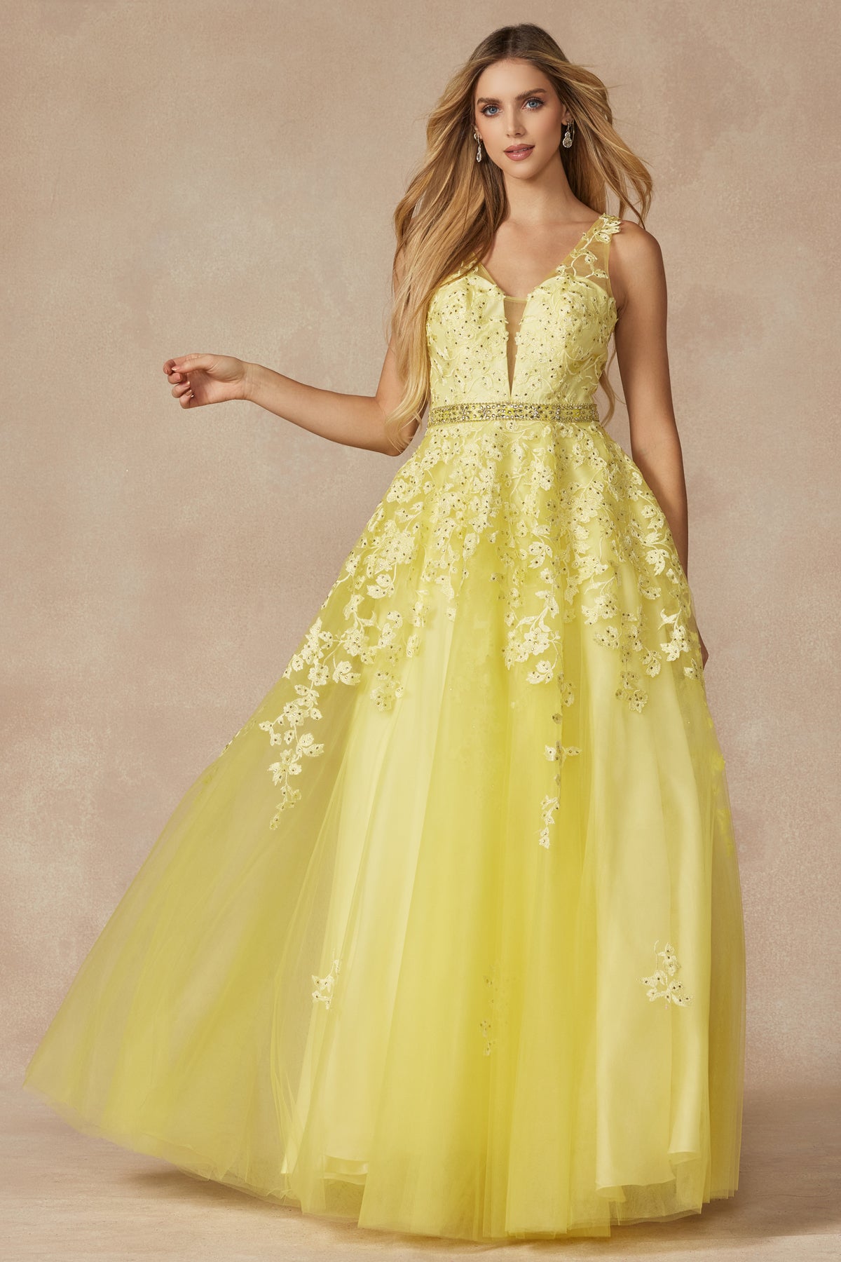 Juliet JT224 Ball Gown Long Formal Floral Prom Dress