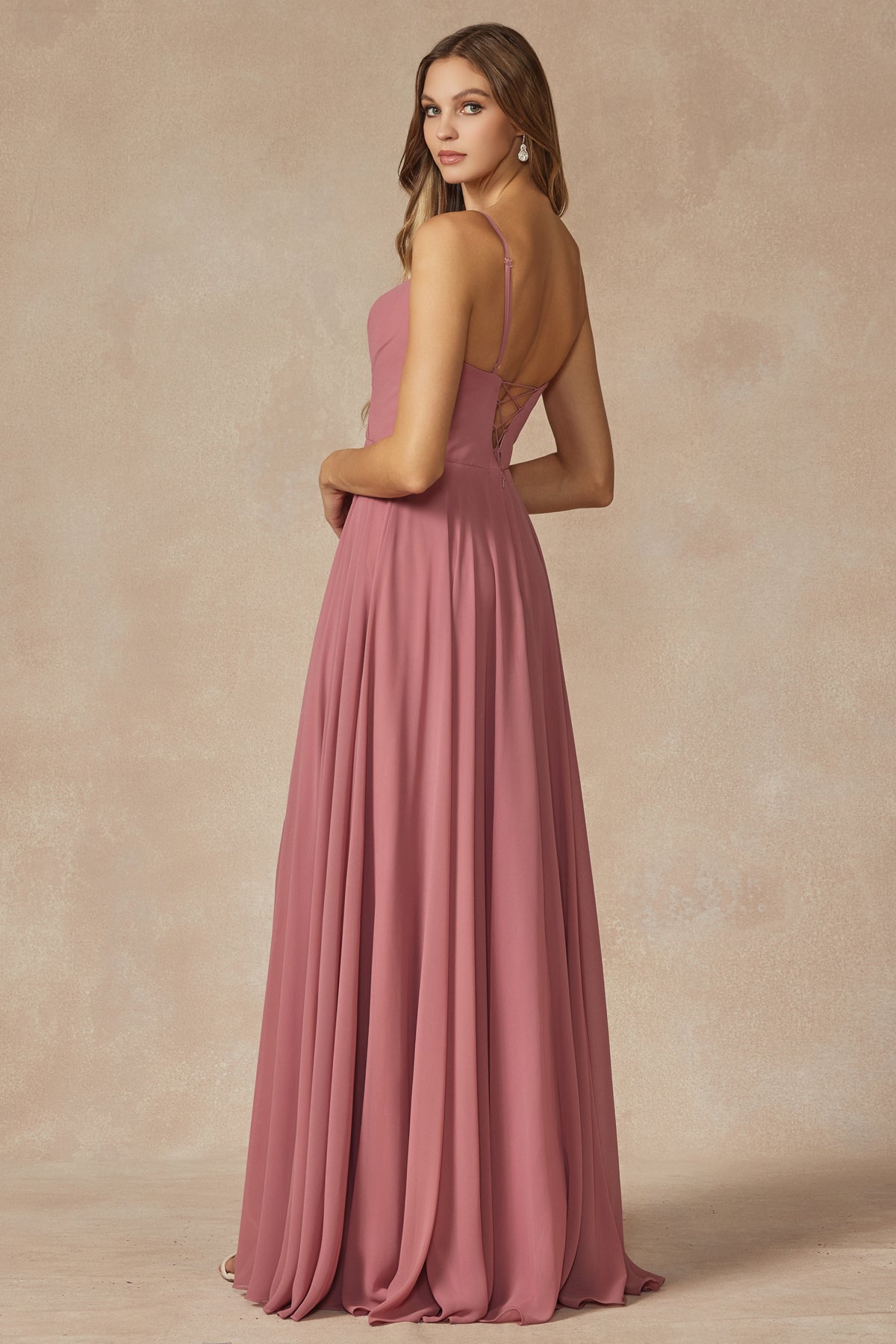 Juliet 263 Long Slit Formal Pleated Prom Dress