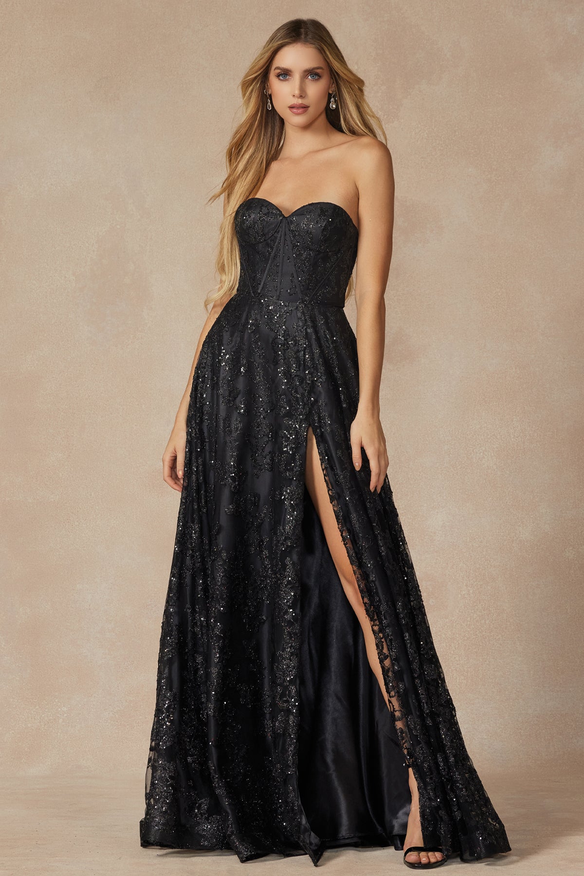 Juliet JT2403 Prom Long Formal Slit Glitter Dress