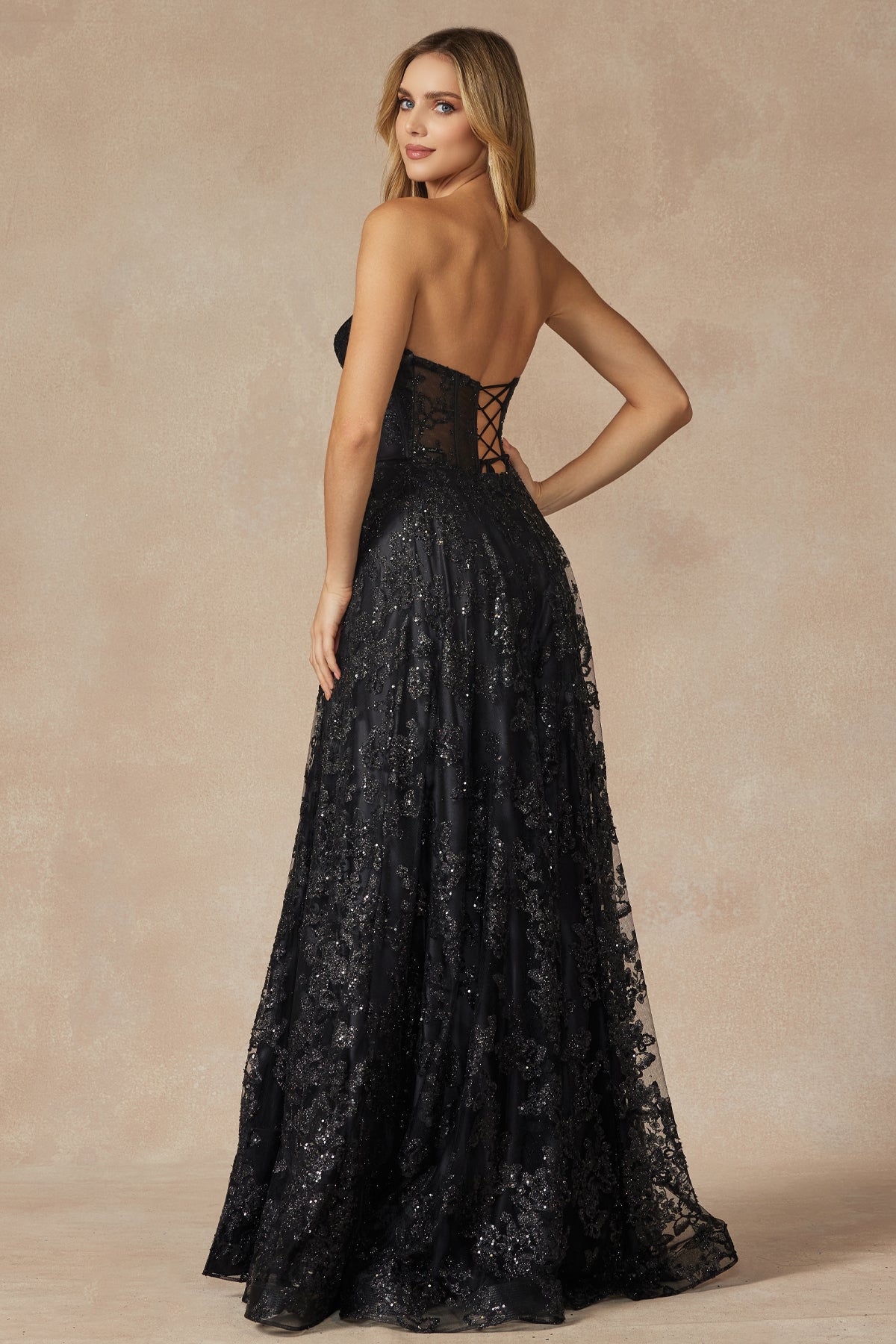 Juliet JT2403 Prom Long Formal Slit Glitter Dress