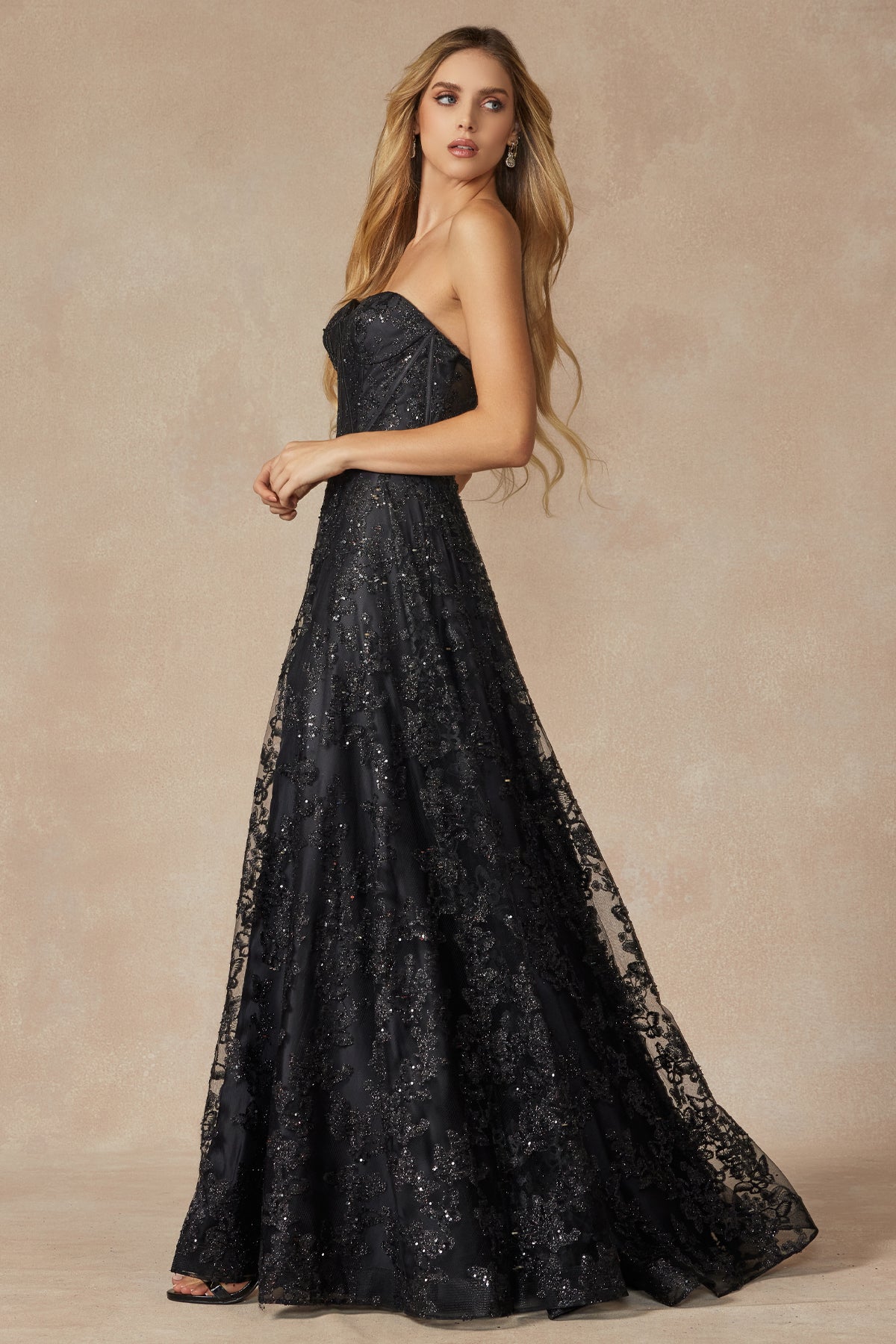 Juliet JT2403 Prom Long Formal Slit Glitter Dress
