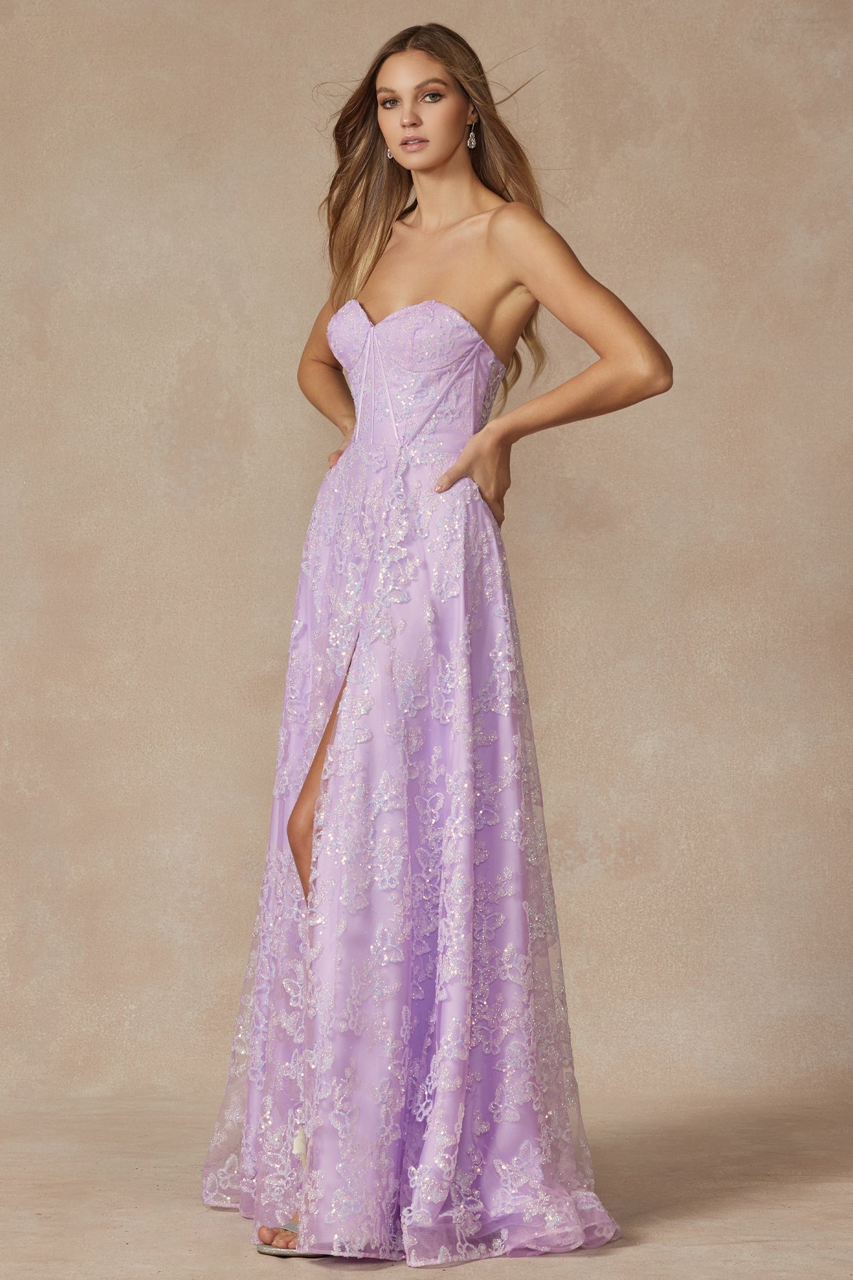 Juliet JT2403 Prom Long Formal Slit Glitter Dress