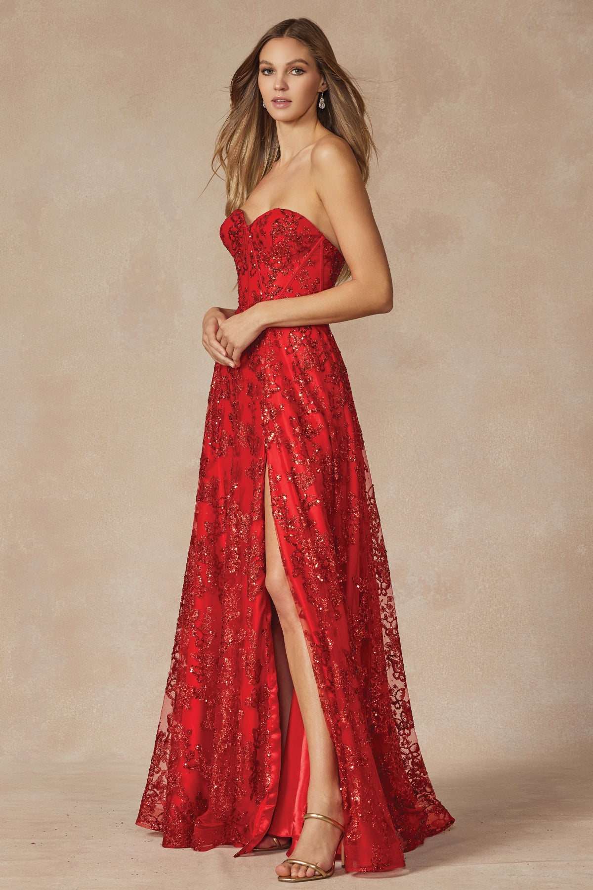 Juliet JT2403 Prom Long Formal Slit Glitter Dress