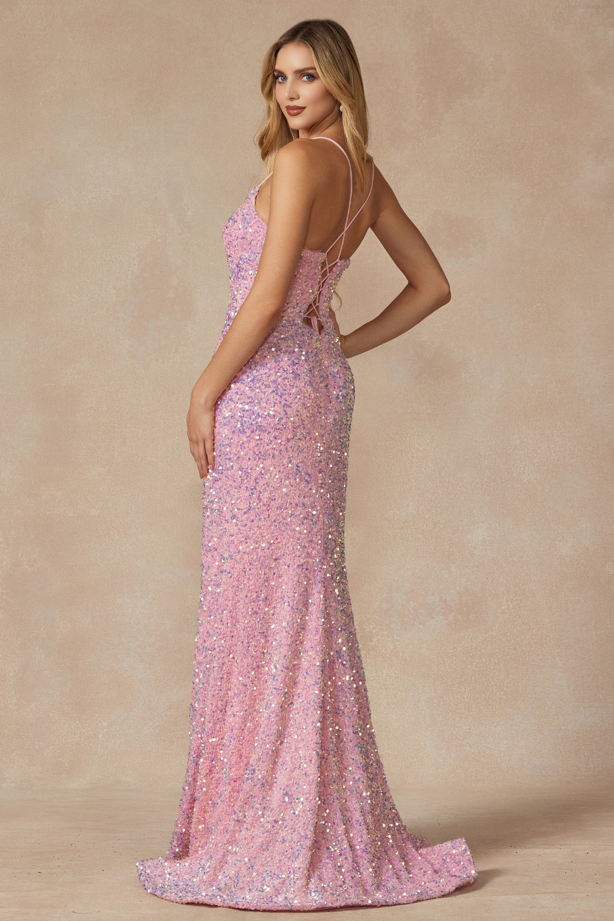 Juliet JT2406 Fitted Long Prom Velvet Sequin Dress
