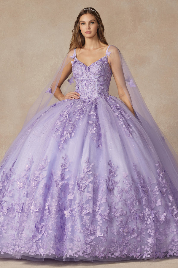 Long Ball Gown Lace Glitter Quinceniera Dress Juliet JT1442