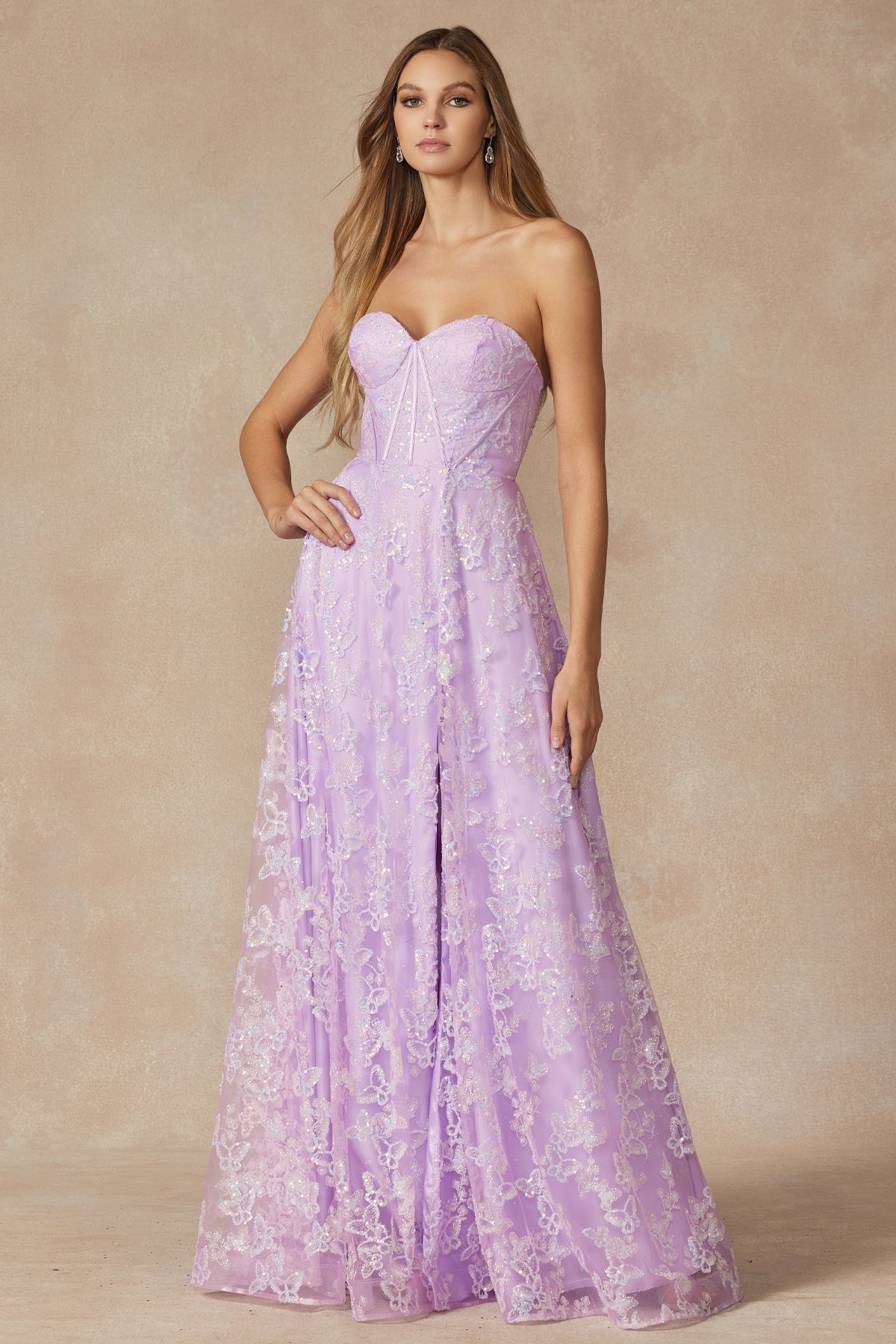 Juliet JT2403 Prom Long Formal Slit Glitter Dress