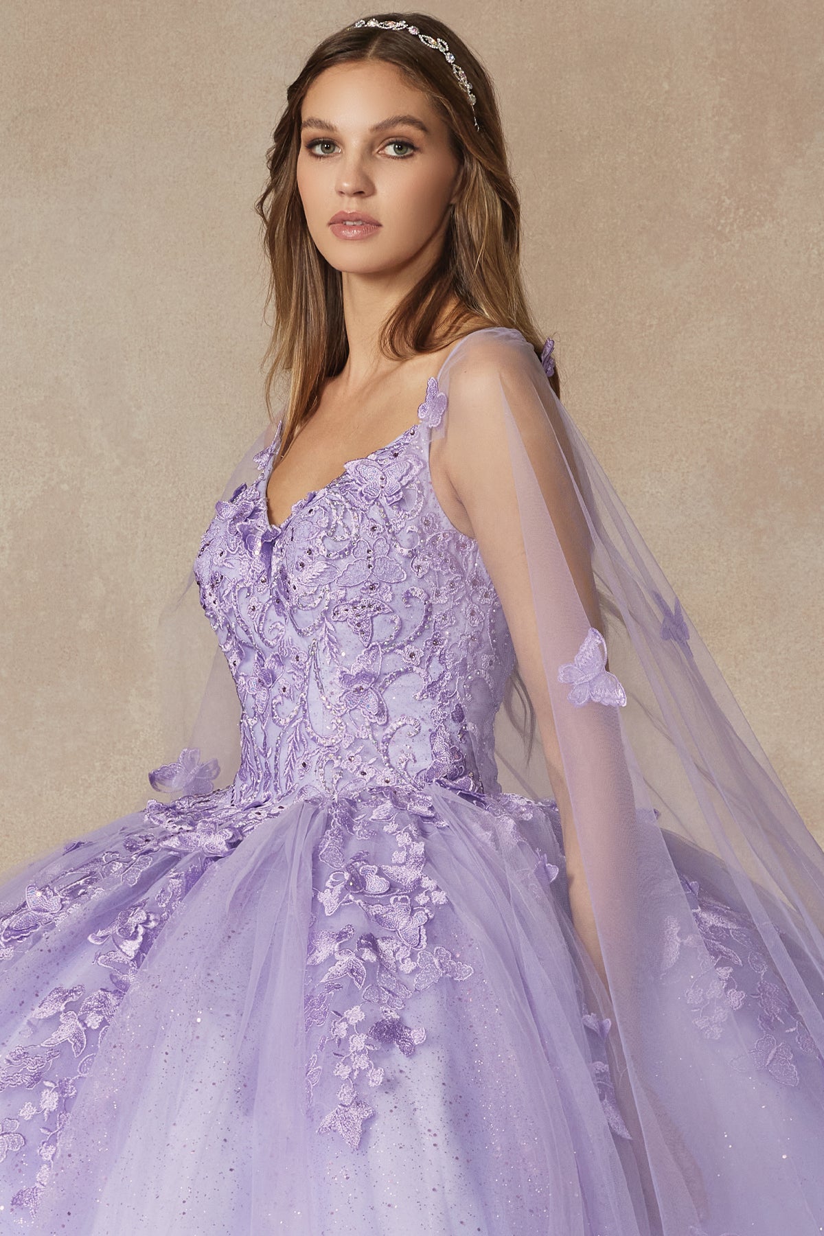 Quinceniera Dresses Long Ball Gown Lace Glitter Quinceniera Dress Juliet JT1442 Lilac
