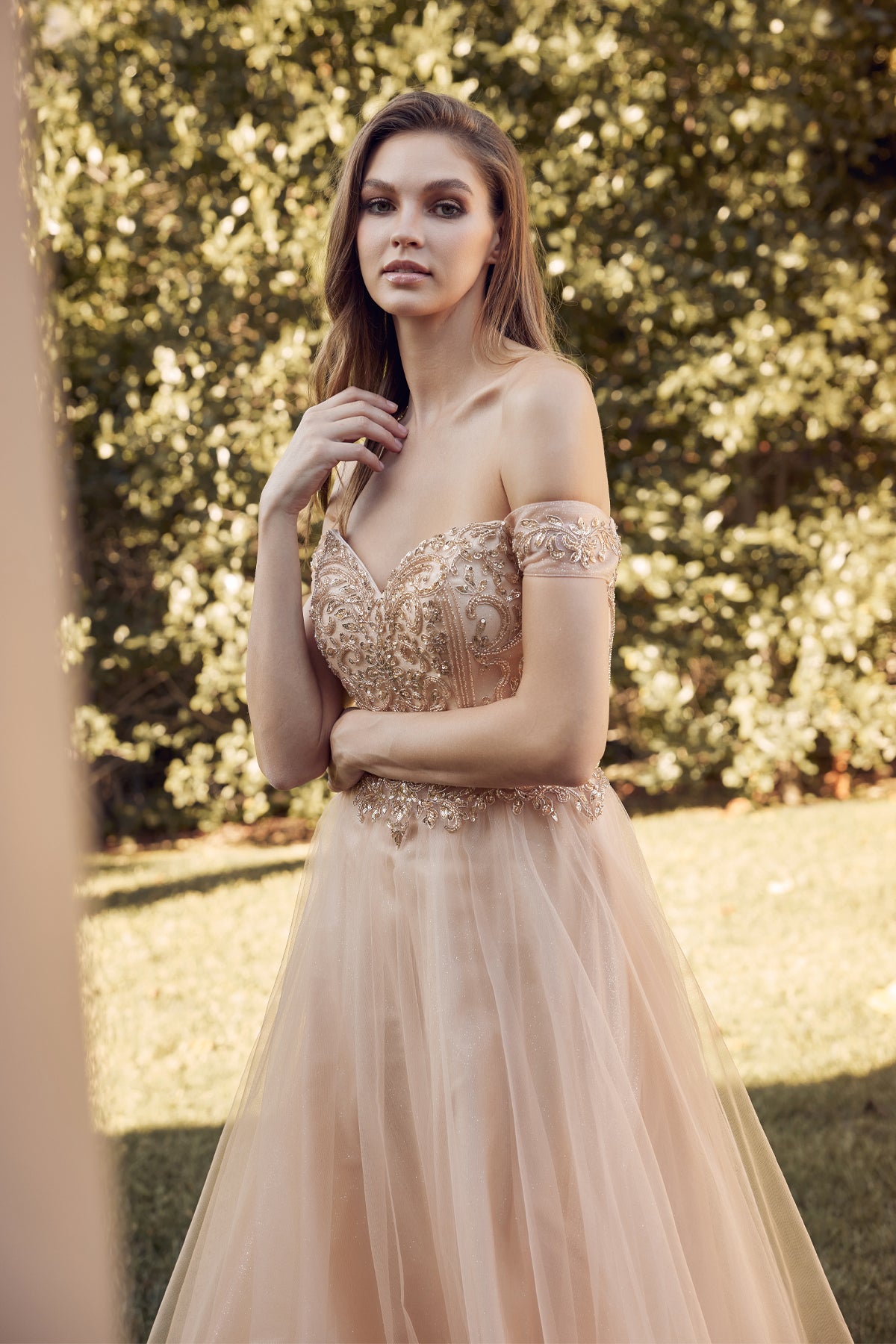 Prom Dresses Long Ball Gown Beaded Prom Dress Gold