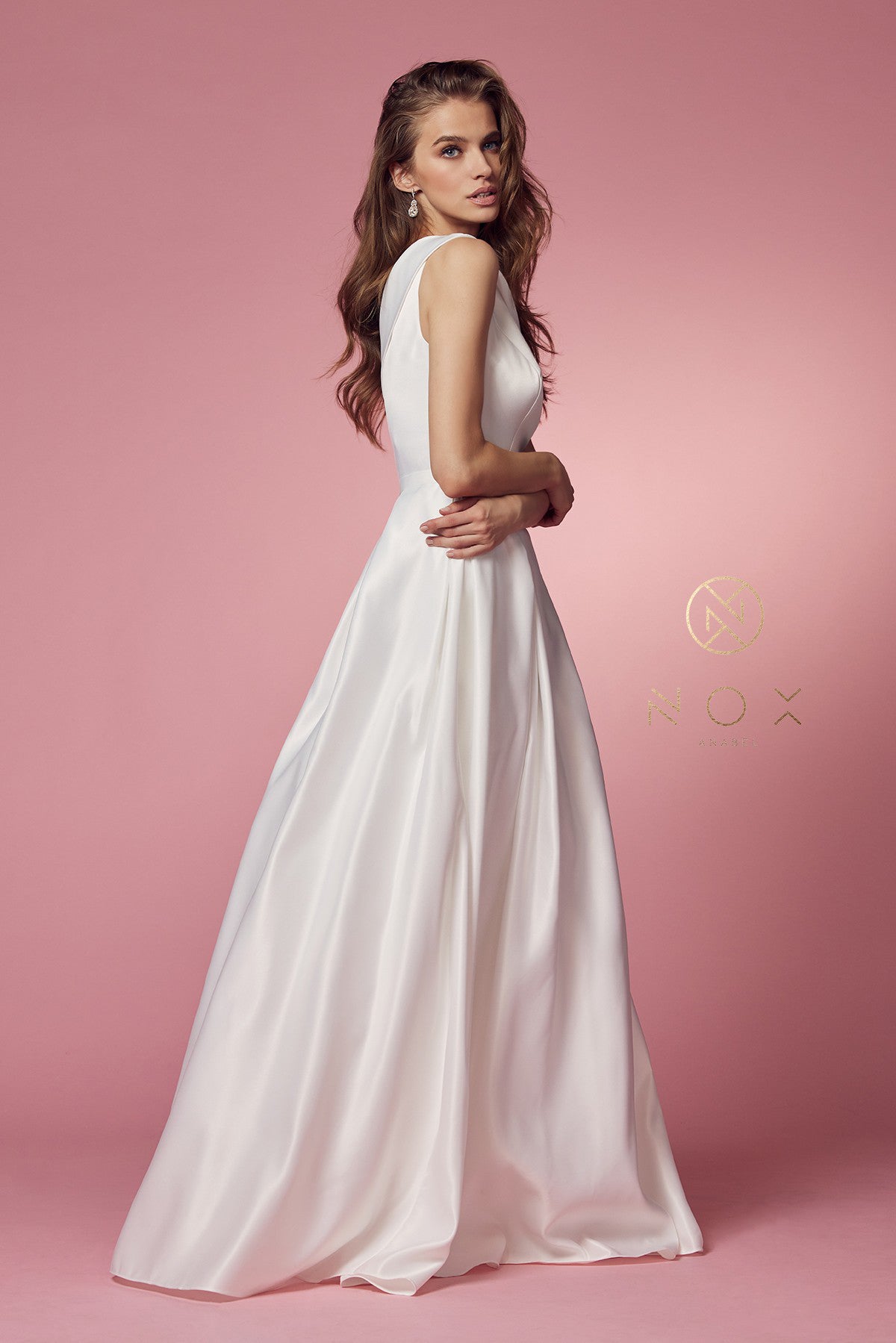 Simple Long Bridal A-Line Wedding Dress by Nox Anabel E469