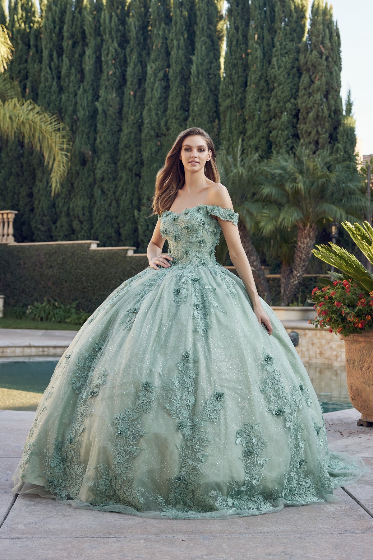 Juliet 1445 Long Quinceanera Off Shoulder Ball Gown