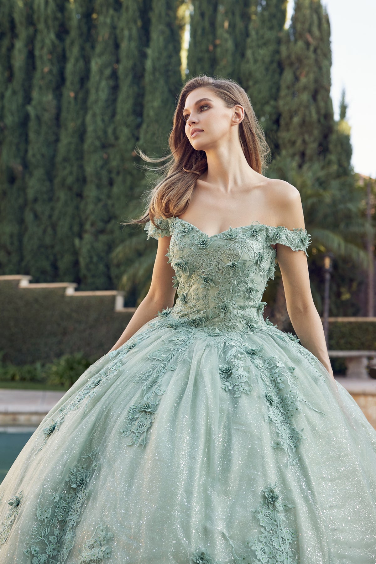 Juliet 1445 Long Quinceanera Off Shoulder Ball Gown