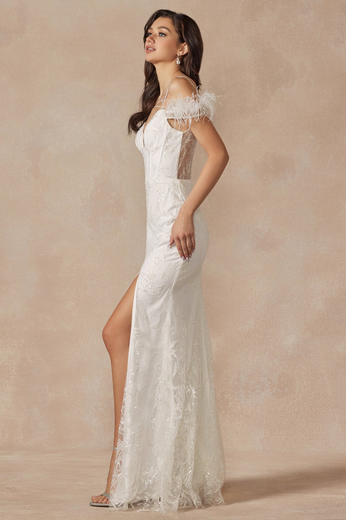 Prom Dresses Long Glitter Sequin Wedding Dress Off White