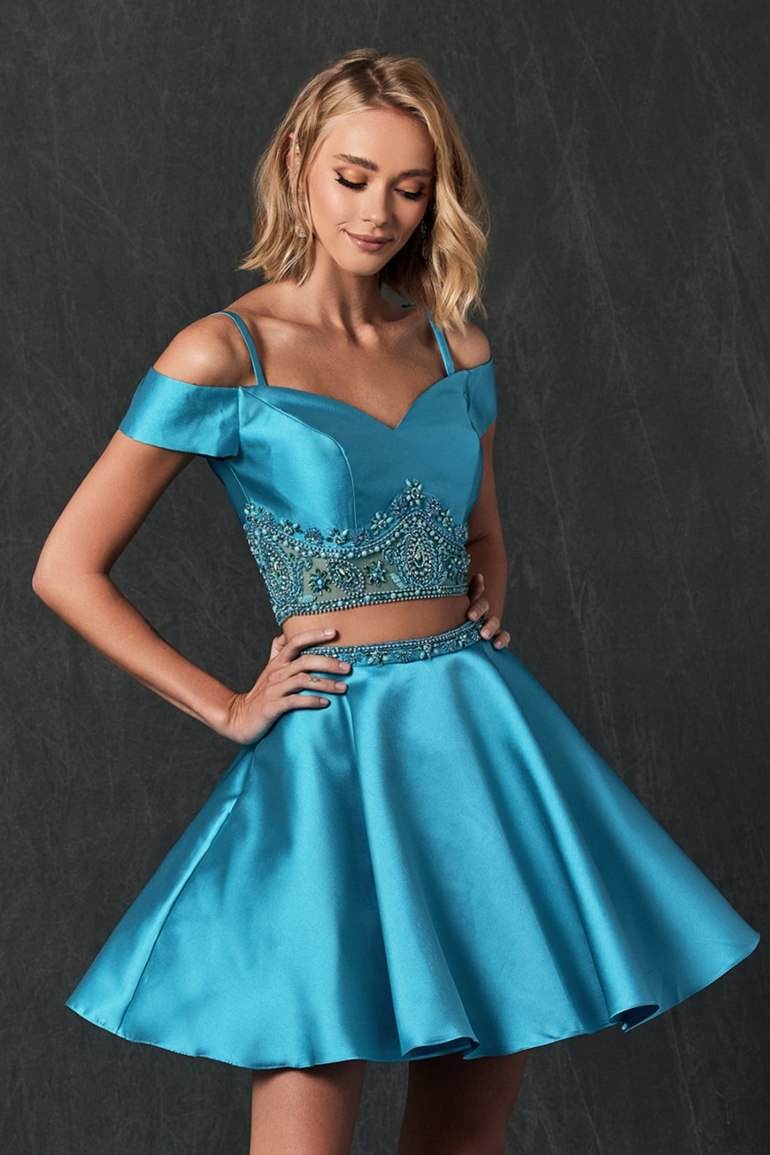Homecoming Dresses Two Piece Short Homecoming Cocktail Dress Turquoise