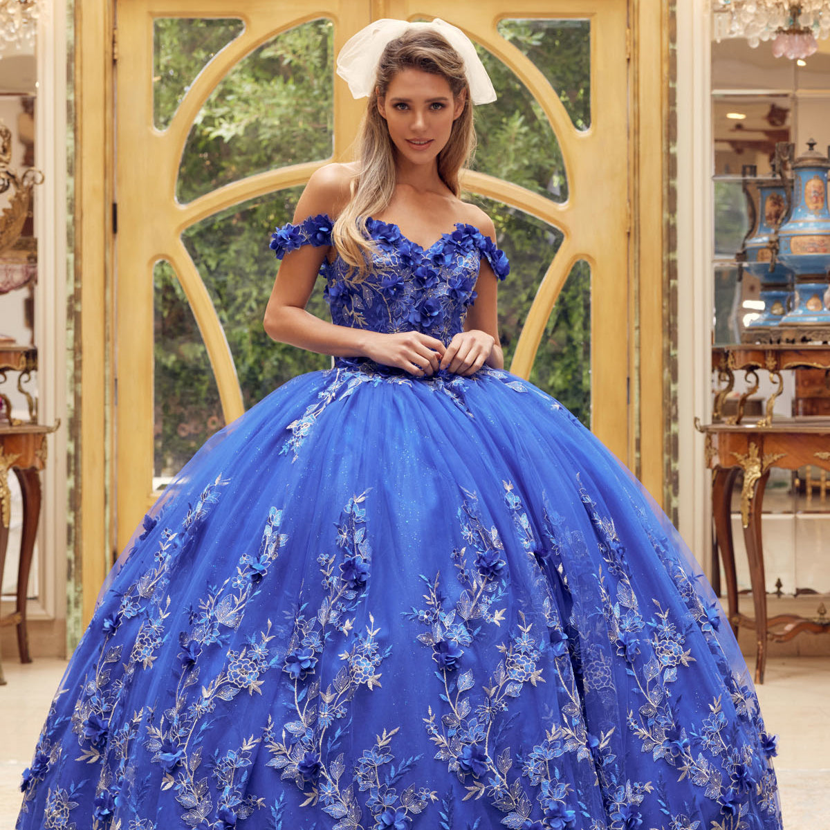 Juliet 1447 Long Off Shoulder Quinceanera Dress