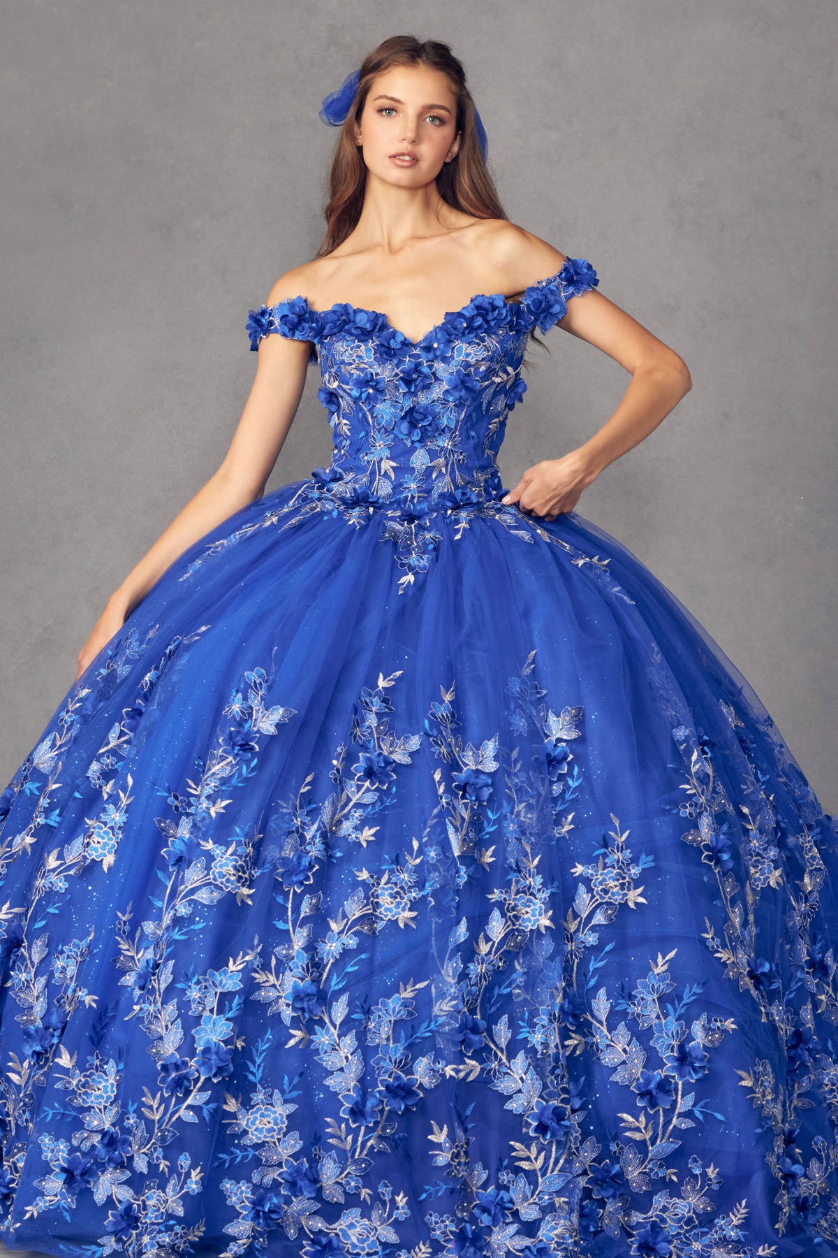 Quinceniera Dresses Long Ball Gown Floral Quinceniera Dress Juliet JT1447 Royal Blue