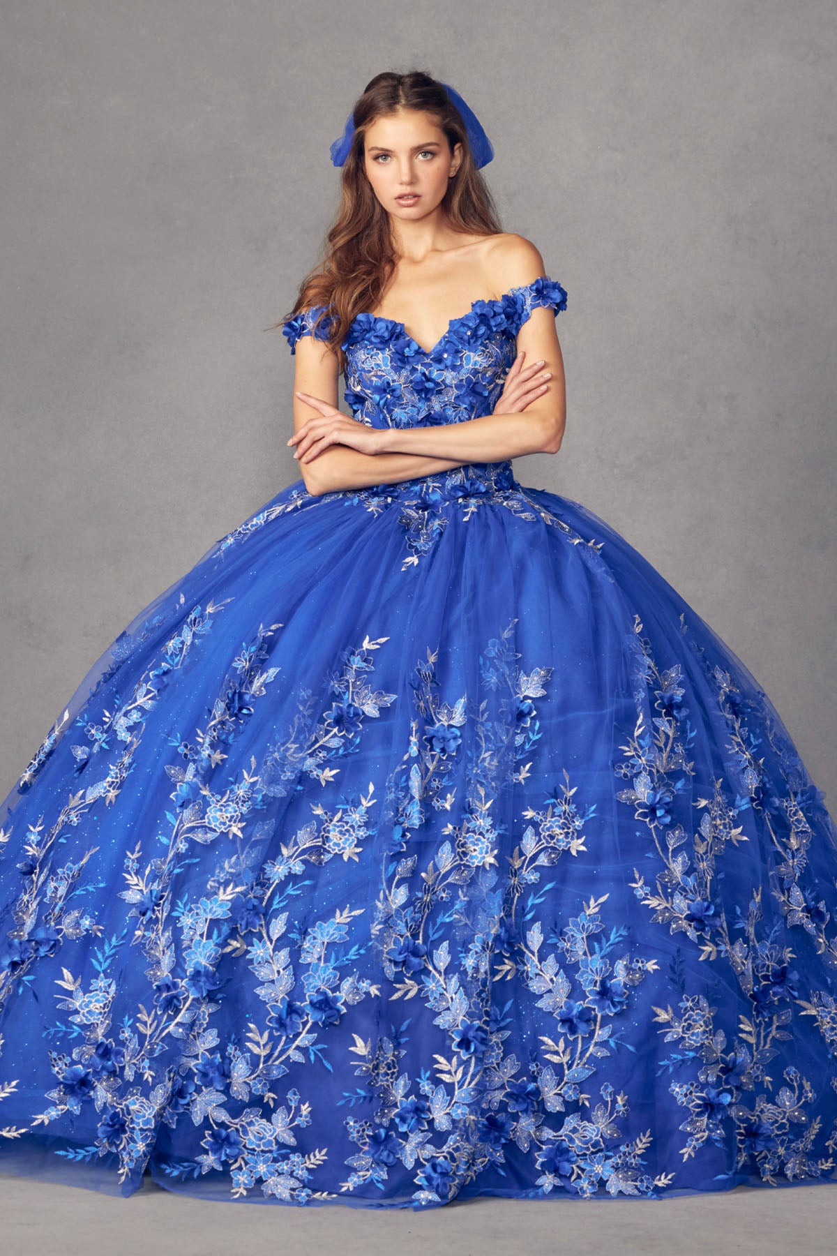 Quinceniera Dresses Long Ball Gown Floral Quinceniera Dress Juliet JT1447 Royal Blue