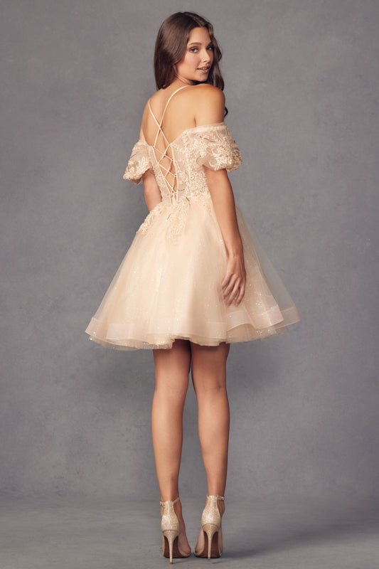 Juliet 886 Glitter Short A Line Cocktail Dress