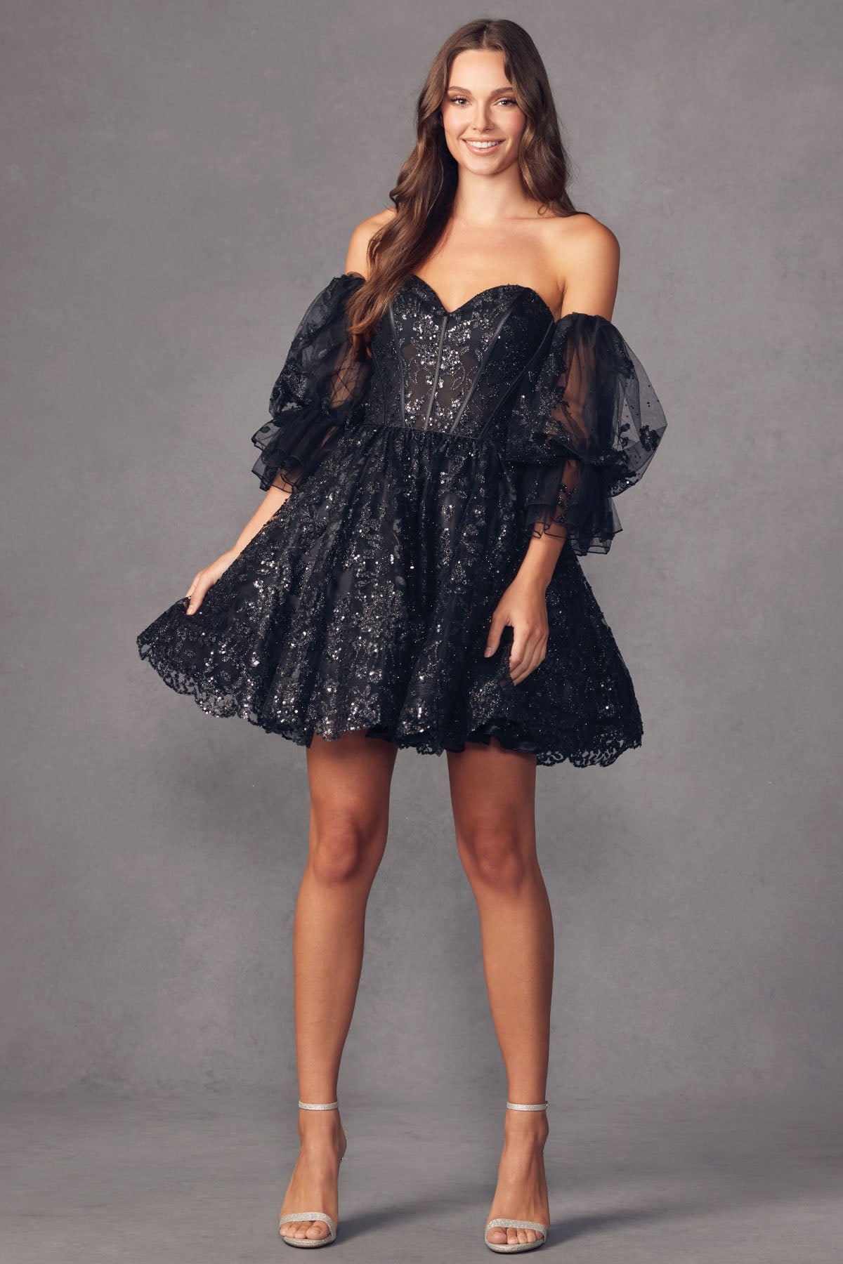 Juliet JT895 Homecoming Short A Line Glitter Prom Dress