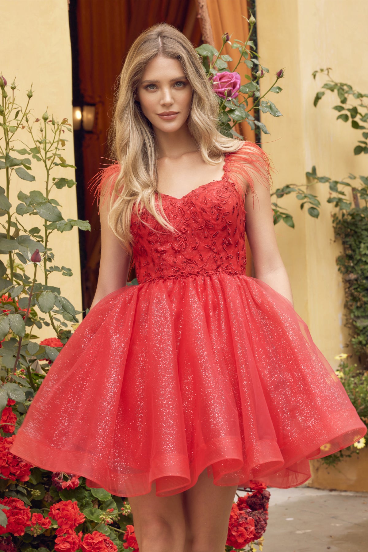 Juliet JT881 Short Cocktail Feather Dress