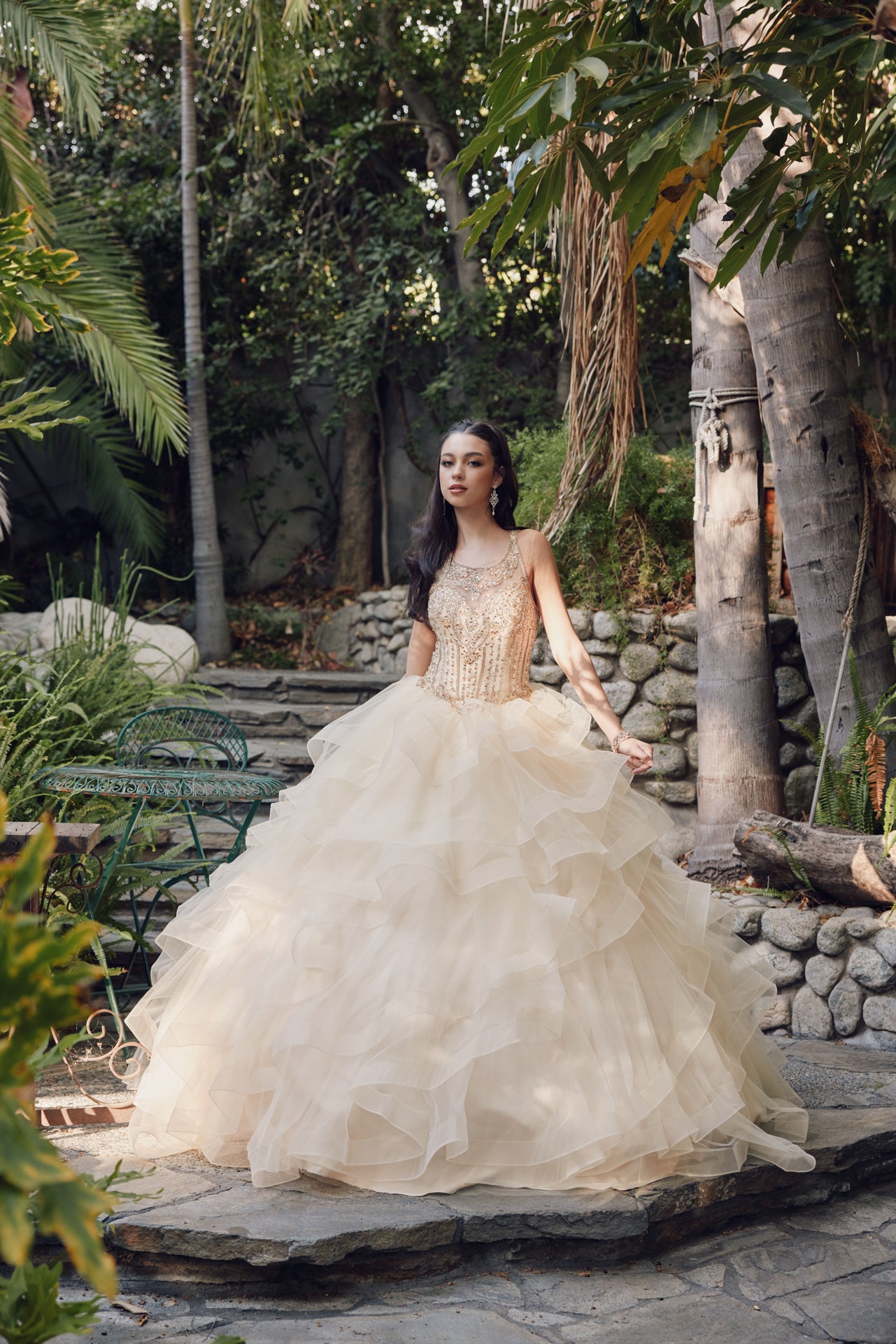 Quinceniera Dresses Long Ruffle Ball Gown Quinceanera Dress Juliet JT1423 Champagne