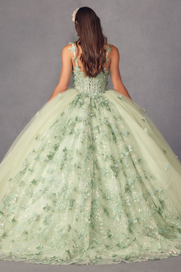 Quinceniera Dresses 3D Flower Long Quinceanera Ball Gown Sage Green