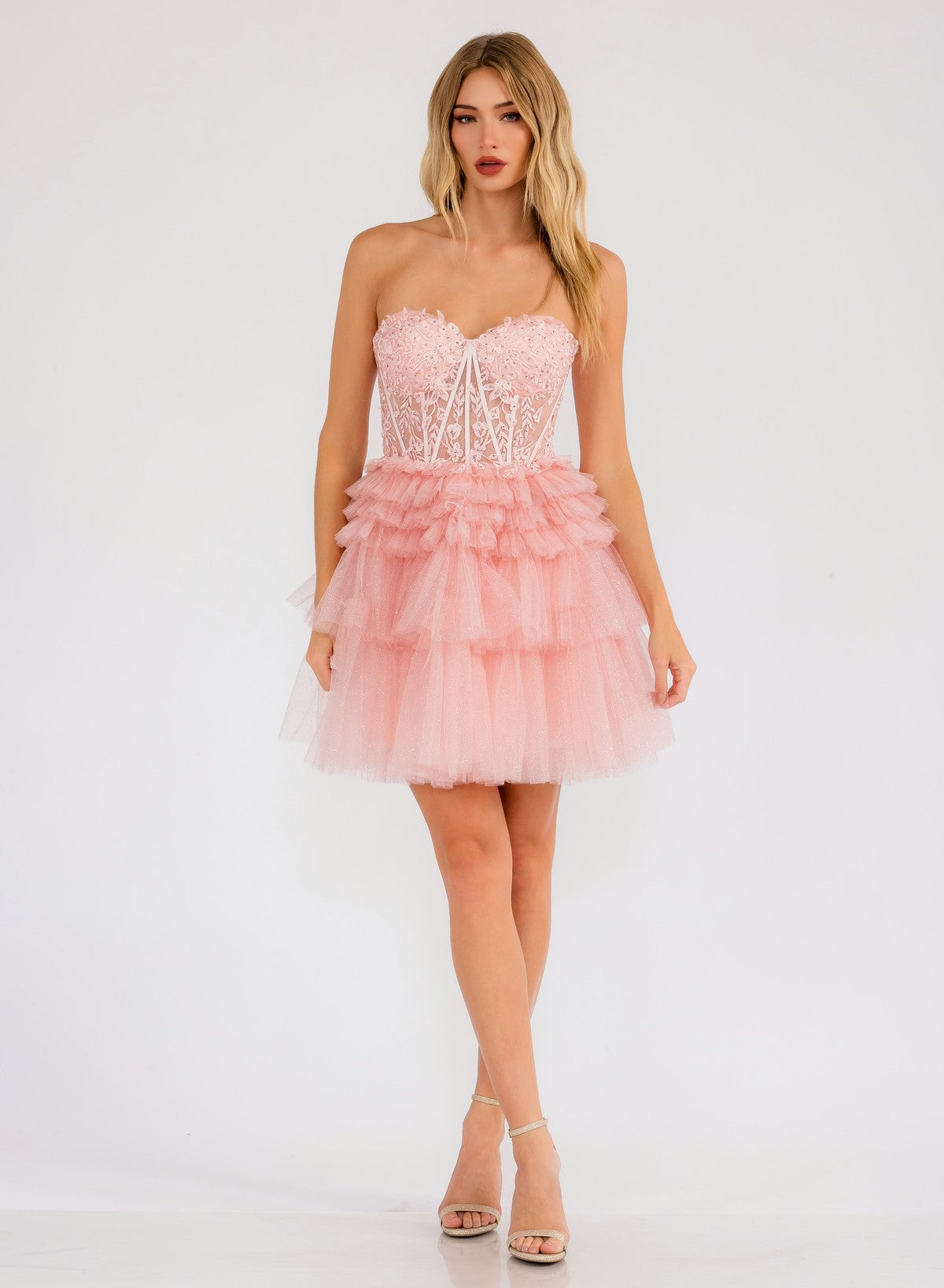 Juliet JT918S Mini Cocktail Ruffle A Line Short Dress