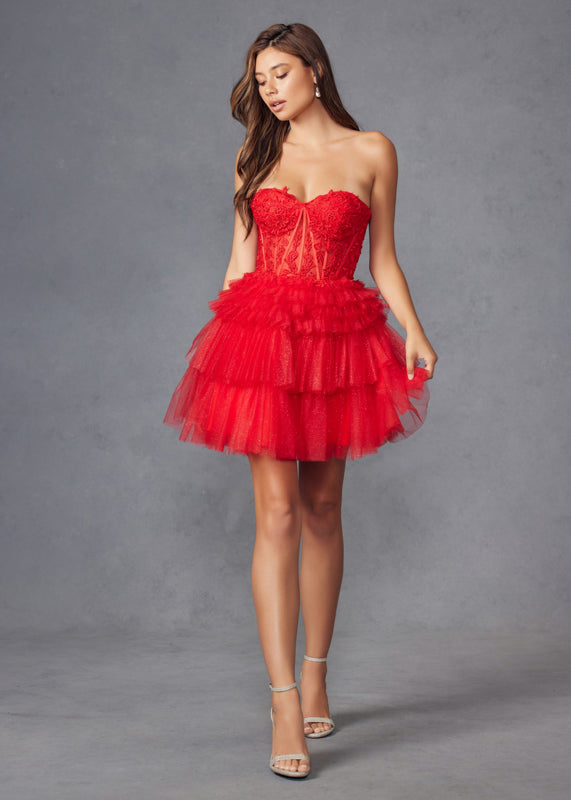 Juliet JT918S Mini Cocktail Ruffle A Line Short Dress
