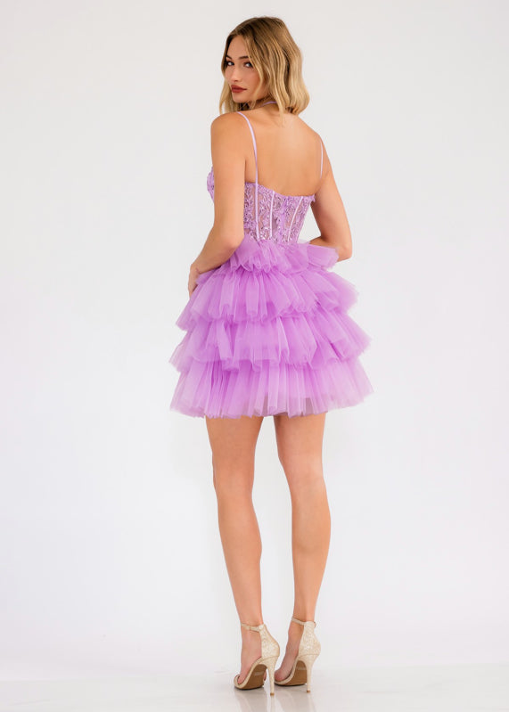 Juliet JT923S A Line Short Tiered Ruffle Cocktail Dress