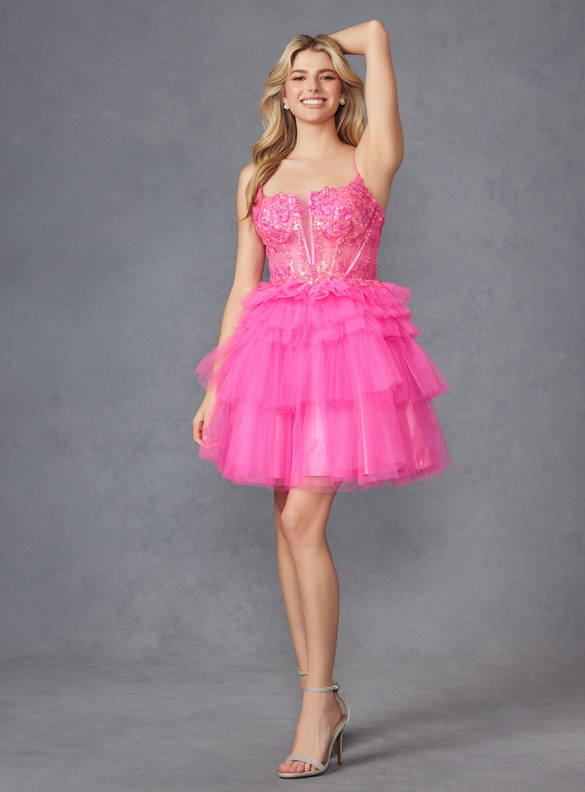 Juliet JT935K Ruffle Short A Line Sequin Applique Cocktail Dress