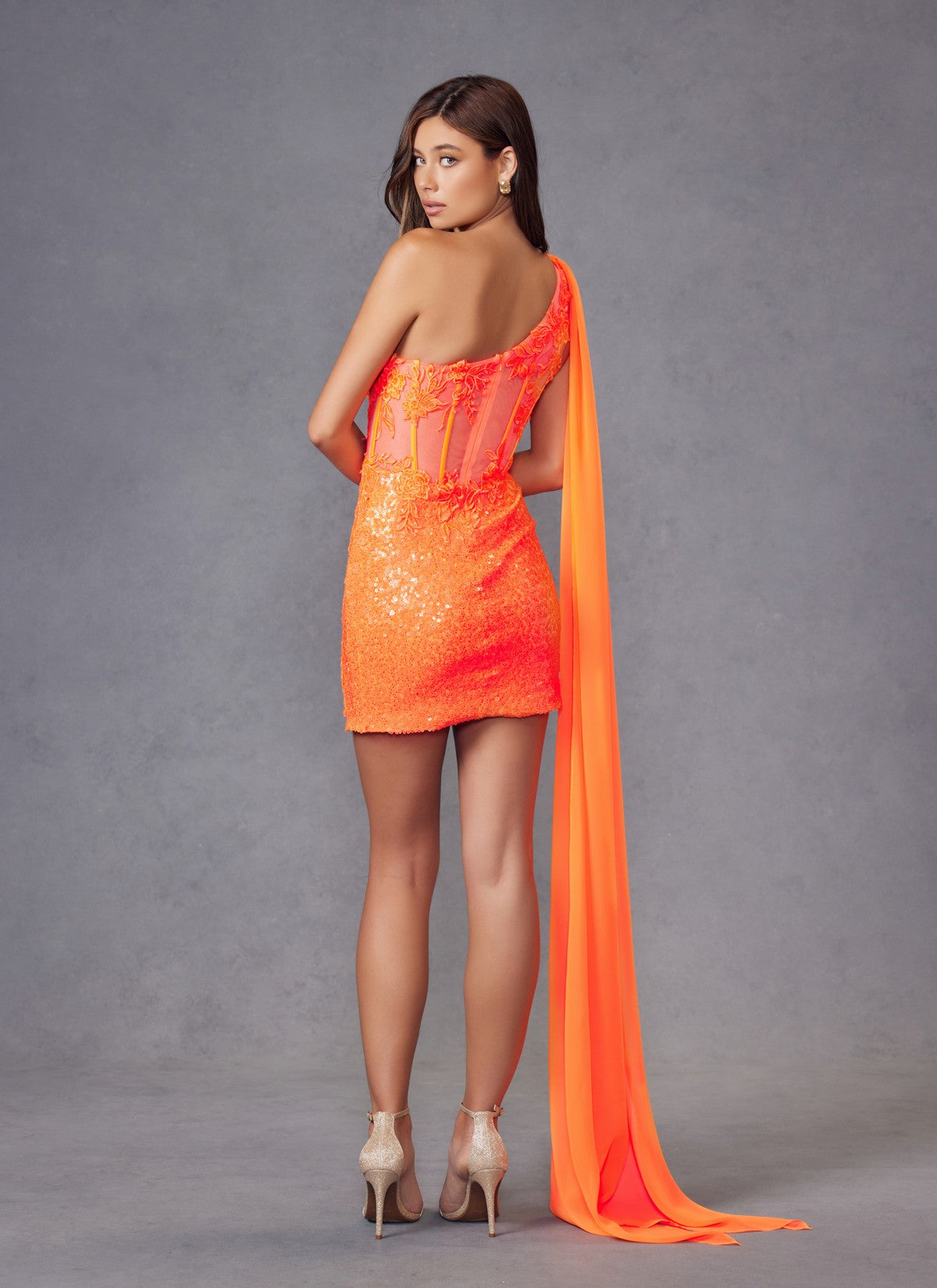 Juliet JT937R Sequin Short Lace Applique Cocktail Dress