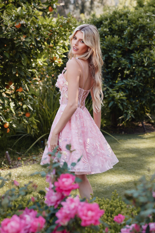 3D Floral Short Sleeveless A-Line Dress by Juliet JT917A