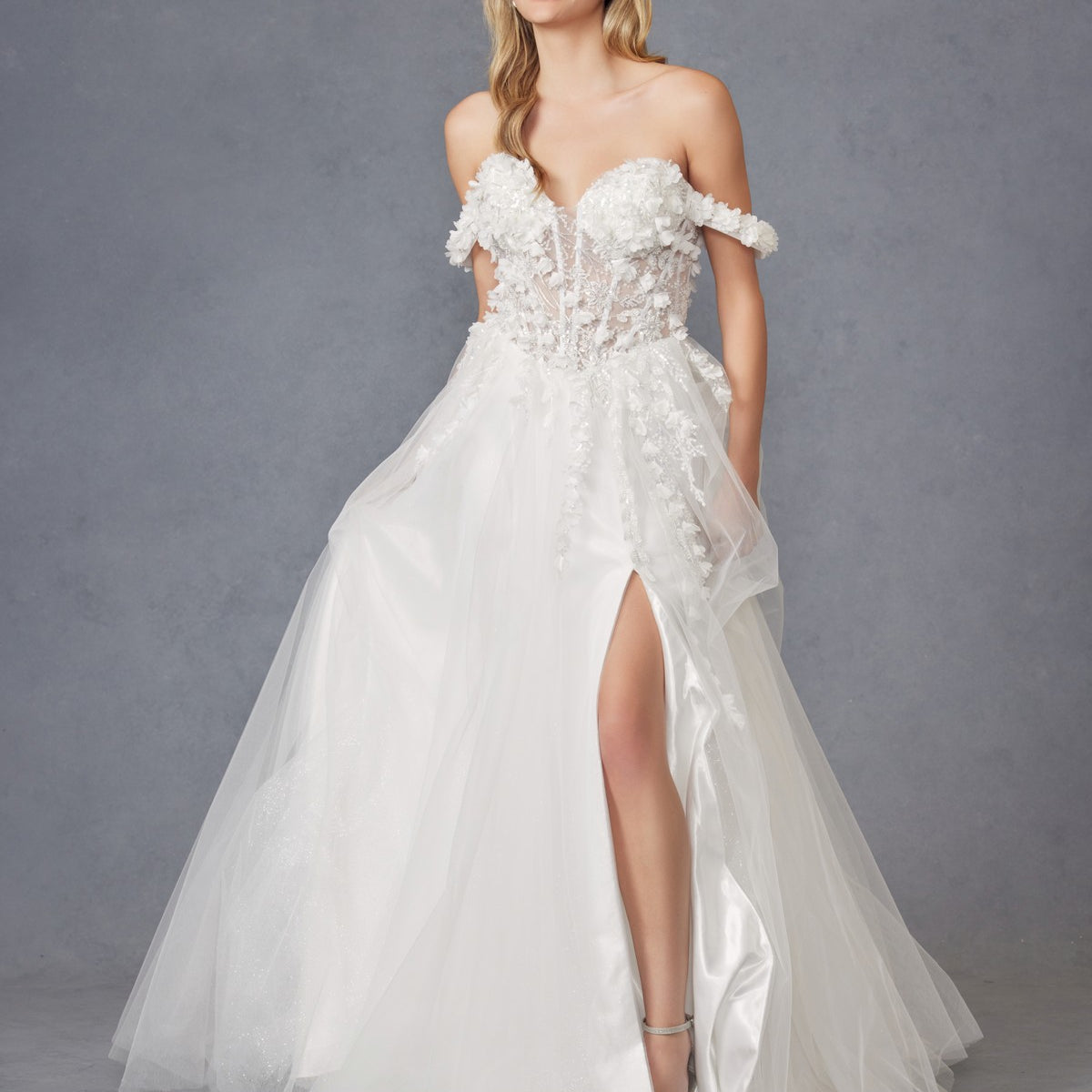 Off White Wedding Dress Off Shoulder Bridal Gown by Juliet JT2483KW Off White / 8
