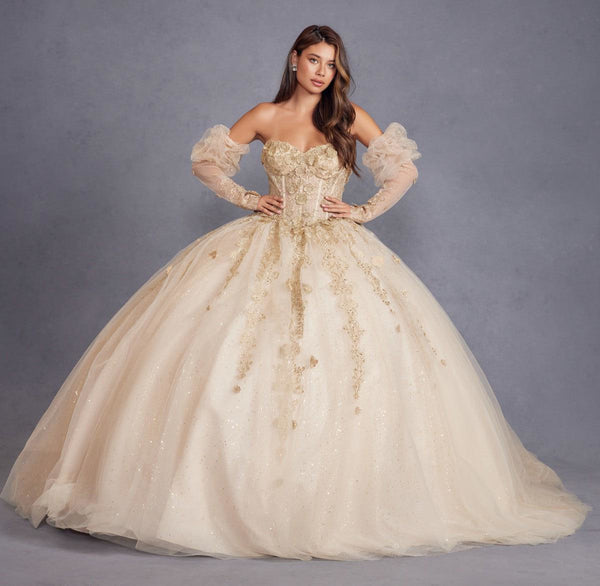 Juliet JT1465H Long Ball Gown 3D Floral Sweet 16 Quinceanera Dress